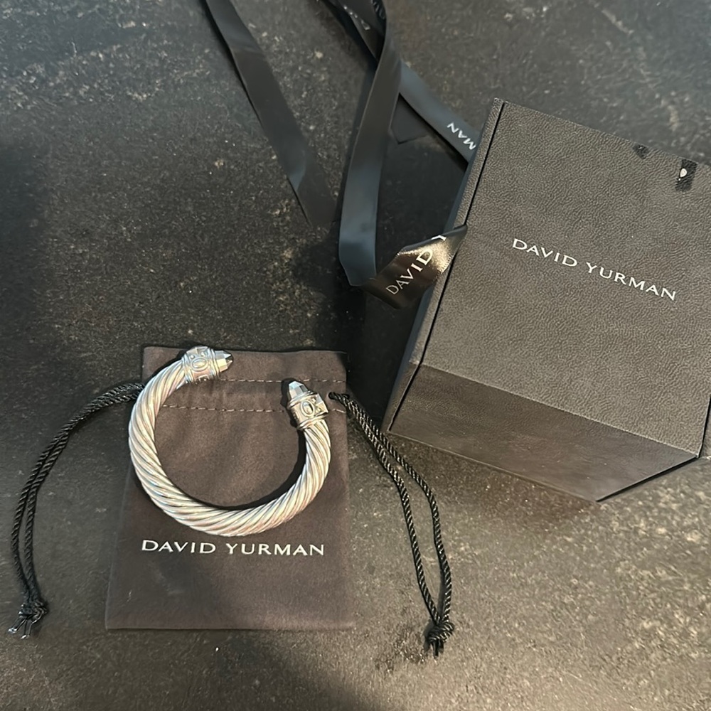 David Yurman Sterling Silver Cable Cuff Bracelet with Hematite Endcaps